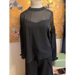 Calista Black Sheer Overlay Blouse Size Medium Flowy Chiffon Layered Top M